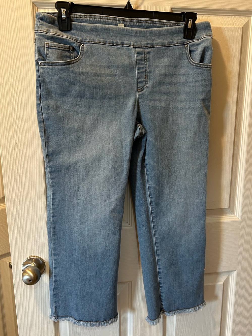 The Pioneer Woman Large Blue Cropped Stretch Jeans w/Floral Embroidery Preowned